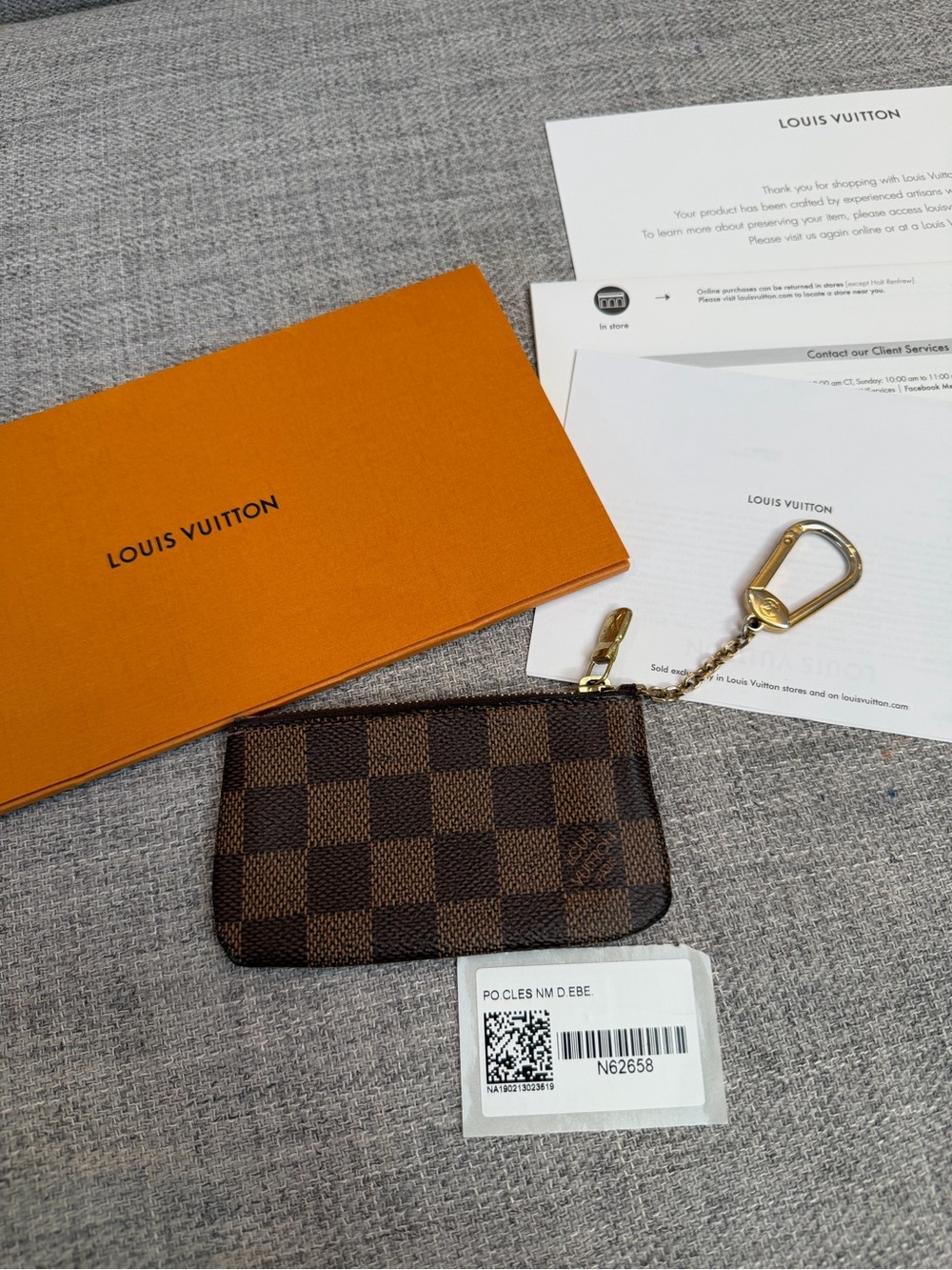 Louis Vuitton Damier Ebene Pochette Clés Key Pouch Coin Purse N62658